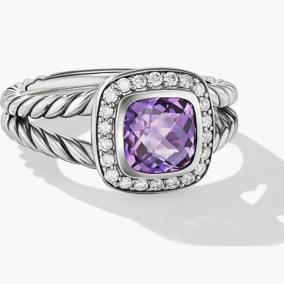 💜 David Yurman Petite Albion Ring Amethyst and Diamonds Size 8 💜 - Picture 1 of 8